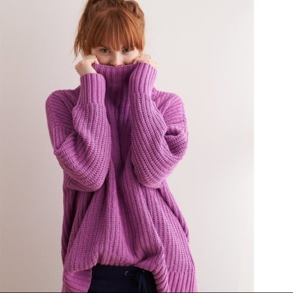 Aerie Lavender Purple Mock Turtleneck Ribbed Knit Tunic Sweater - Picture 1 of 9